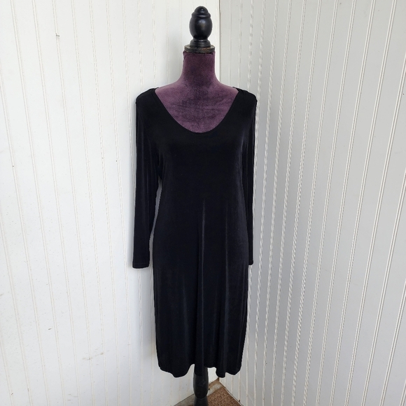 Vintage Linda Tilson Women's Black Acetate Dress Shirt Size Small 3/4 Sleeve - Picture 1 of 12